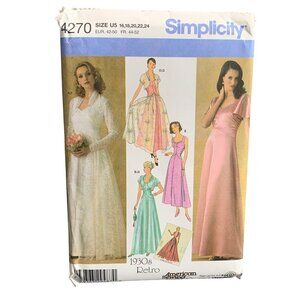 Simplicity 4270 1930s Retro Dress Pattern Sizes 16-24 Misses' Evening & Bridal -